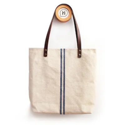 Bolsa rústica rayas azules asas piel vista frontal