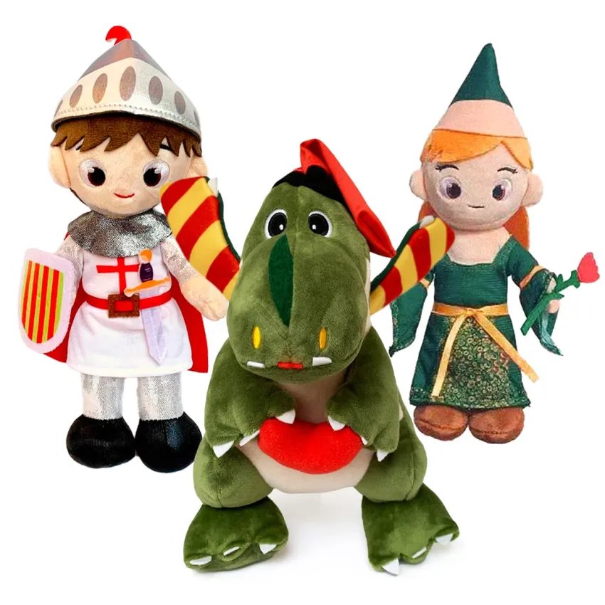 Set of 3 Sant Jordi Plush Toys – Dragon, Princess, and Knight | Unique Sant Jordi Gifts