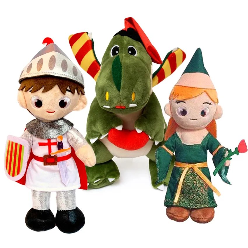 Pack de 3 Peluches Sant Jordi – Dragón, Princesa y Caballero | Regalos originales para Sant Jordi