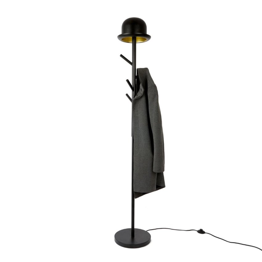 Porte-manteau sur pied avec lampe Chapeau noir – Design en métal