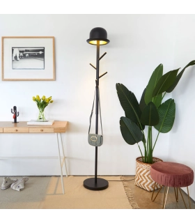 Chapeau floor coat rack with lamp – Black metal designer piece
