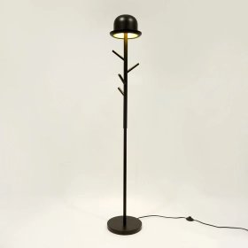 Chapeau floor coat rack with lamp – Black metal designer piece