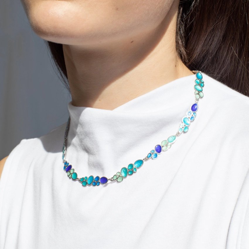 Casa Batllo necklace blue enamel gold or silver