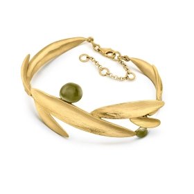Pulsera dorada hojas esmalte verde oliva 24K