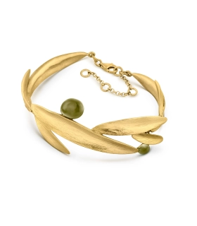 Bracelet doré feuilles émail vert olive 24K