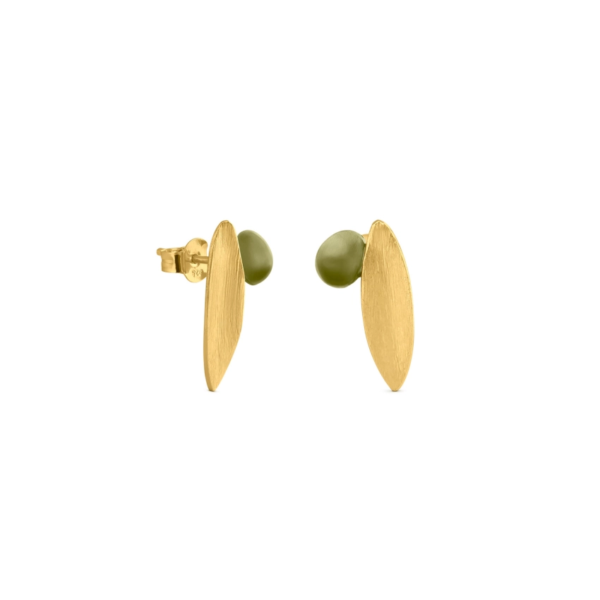 Boucles dorées feuille émail vert olive 24K