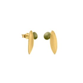 Gold leaf earrings olive enamel 24K plated