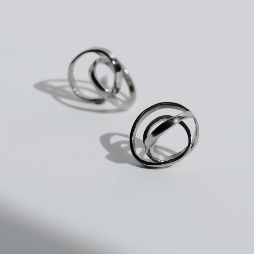 Sculptural earrings unique design silver or gold 24K