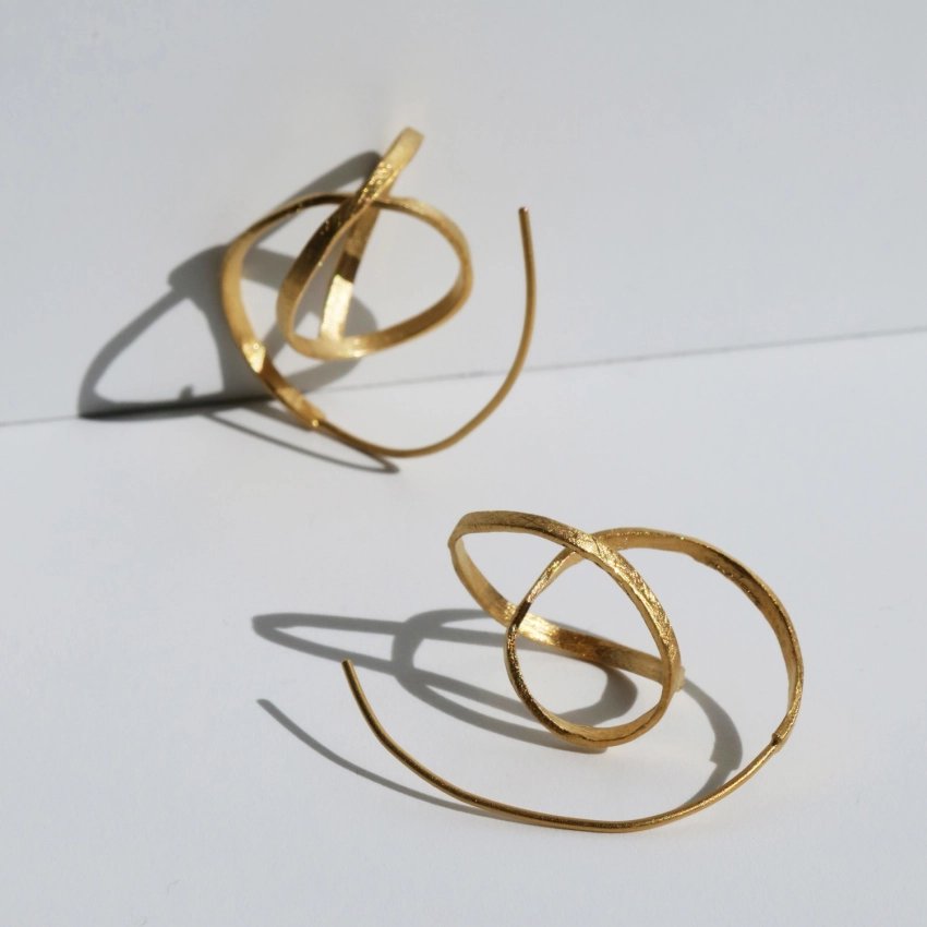 Sculptural earrings unique design silver or gold 24K