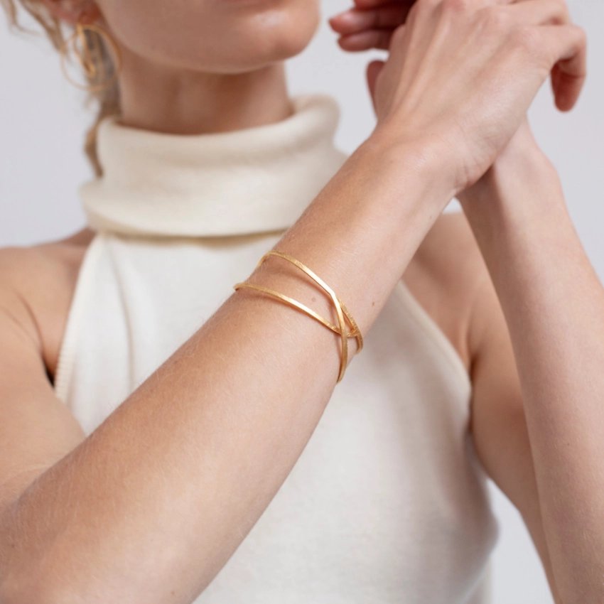 Bracelet sculptural doré placage or 24K