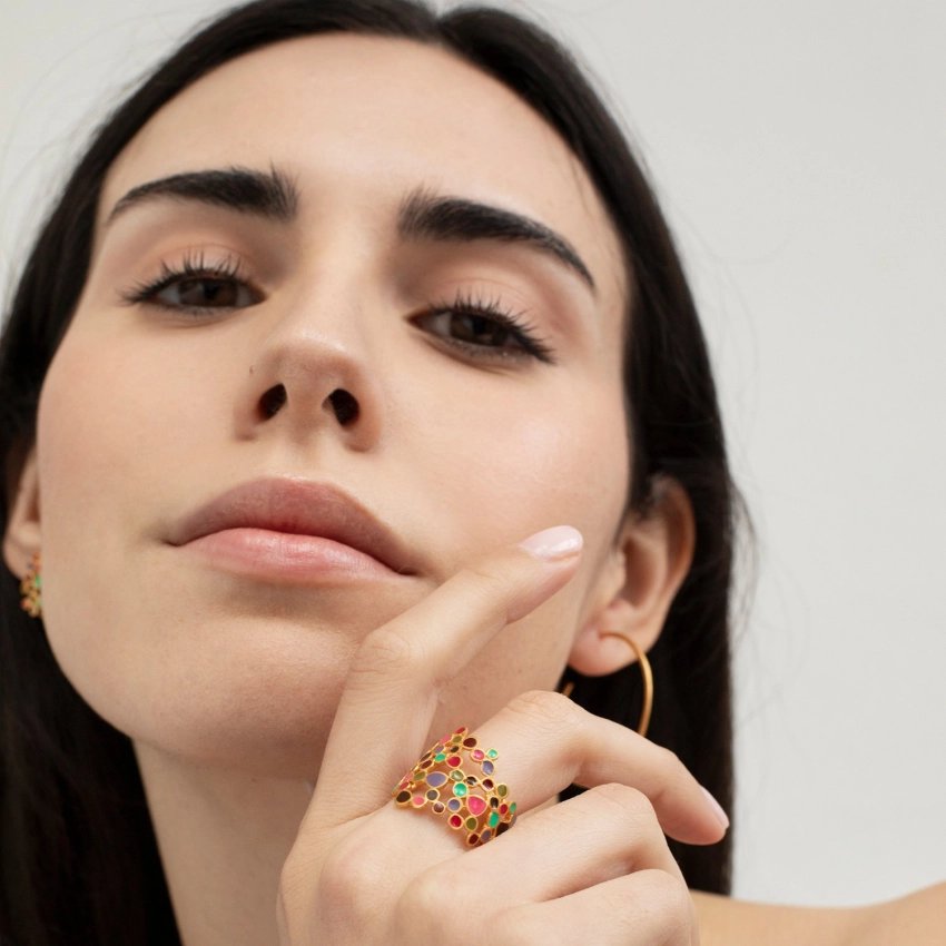 Anillo dorado esmalte multicolor Candy Colours 24K