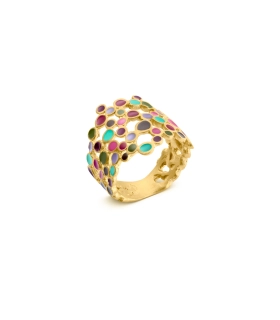 Anell daurat esmalt multicolor Candy Colours 24K