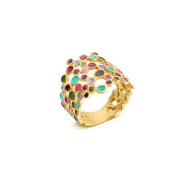 Gold ring multicolor enamel Candy Colours 24K
