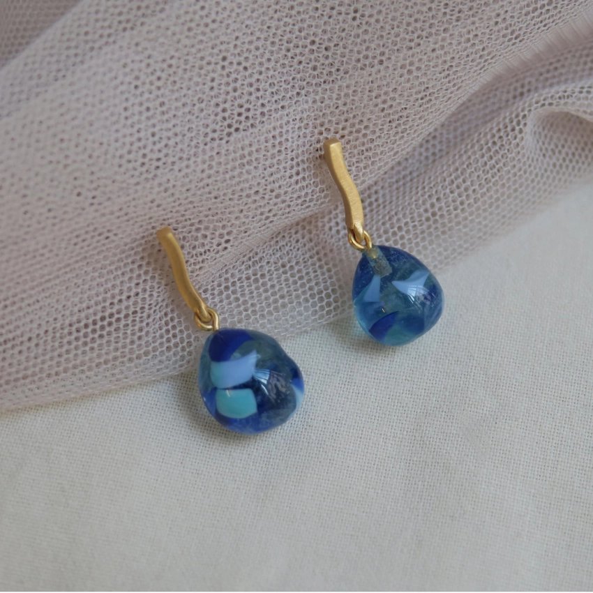Pendientes Gaudí Jewelry azul baño oro 24K Joidart