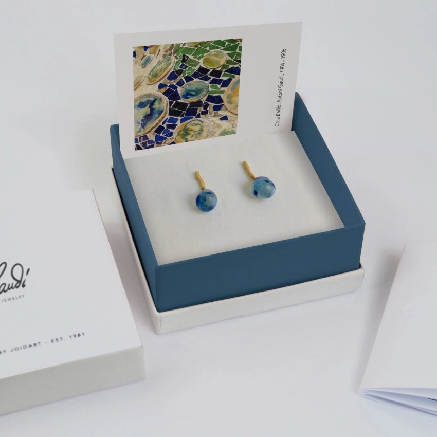 Pendientes Gaudí Jewelry azul baño oro 24K Joidart