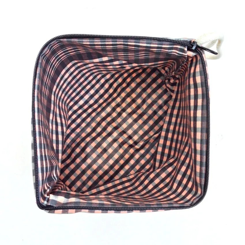Farcell resin-coated toiletry bag, top view