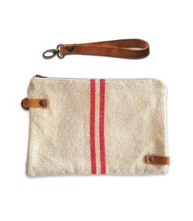 Bolsa de mano rústica rayas rojas asa piel vista frontal