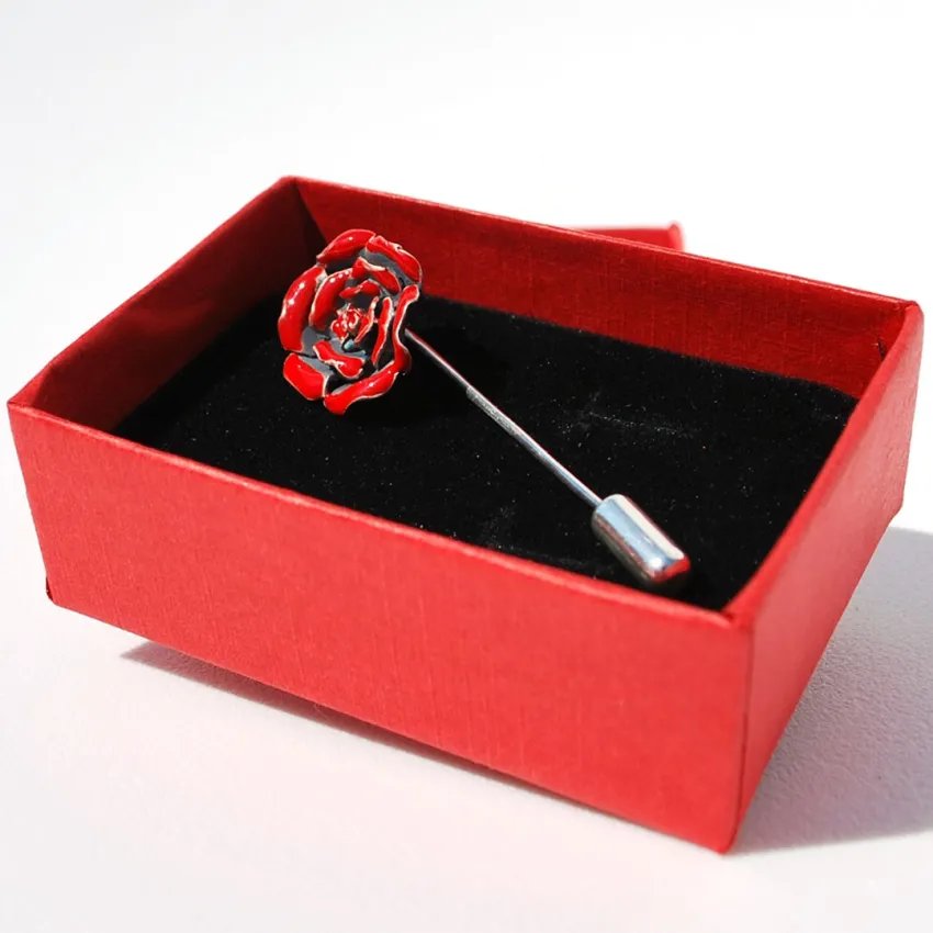 Aguja rosa Sant Jordi - plata esmaltada roja caja