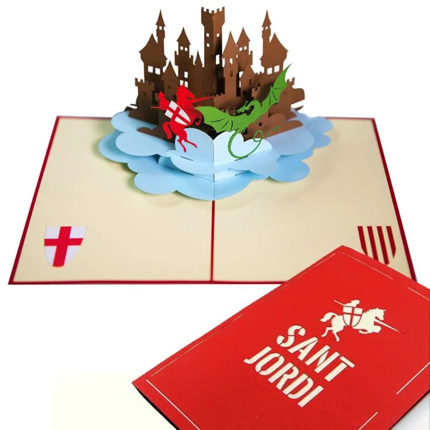 Cartes postales 3D Sant Jordi ouverte et fermé
